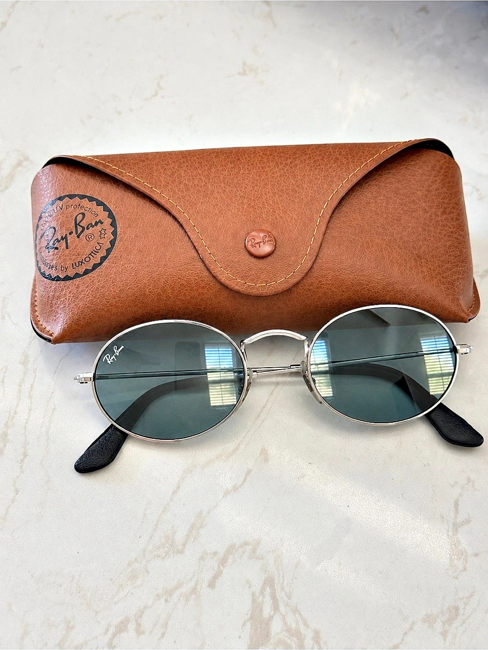 Ray-Ban RB3547 Oval Metal Sunglasses Silver Blue